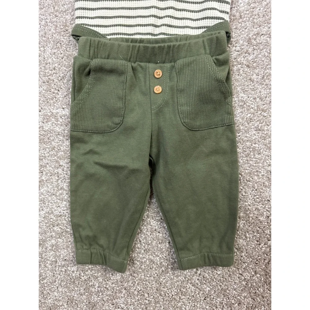 Olive Green Striped Dinosaur Bodysuit and Jogger Pants Set Baby Boys 2-Piece